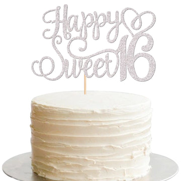 1 PCS Happy Sweet 16 Cake Topper Glitter 16th Birthday Cake Pick Cheers to 16 Years Sweet 16 Birthday Cake Decoration for Happy