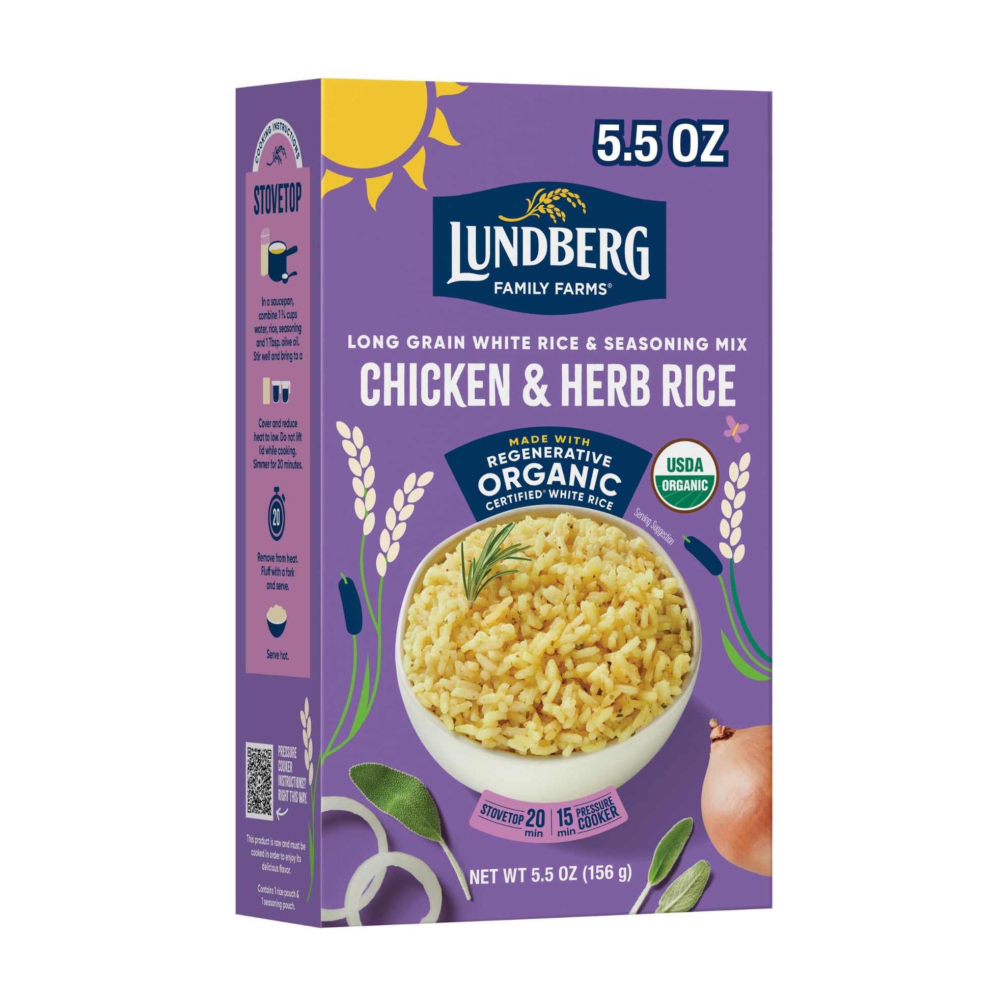Lundberg Organic Chicken & Herb Seasoned Rice - Regenerative Organic Certified Long Grain White Rice & Seasoning Mix, Gluten Fre