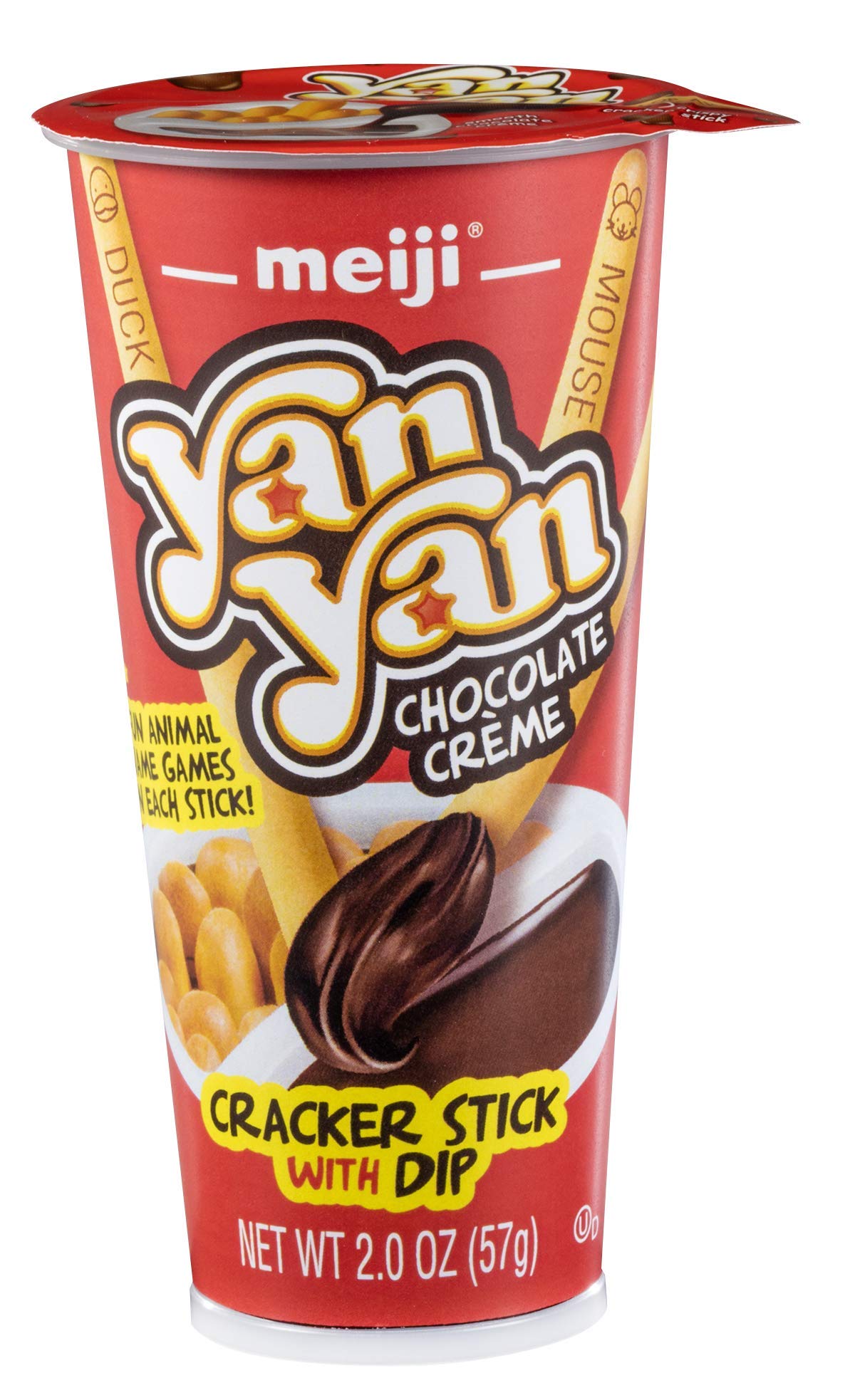 Meiji Yan Yan Dipping Sticks, Chocolate Crme - 2 oz, Pack of 10 - Cracker Sticks with Fun Animals Phrases