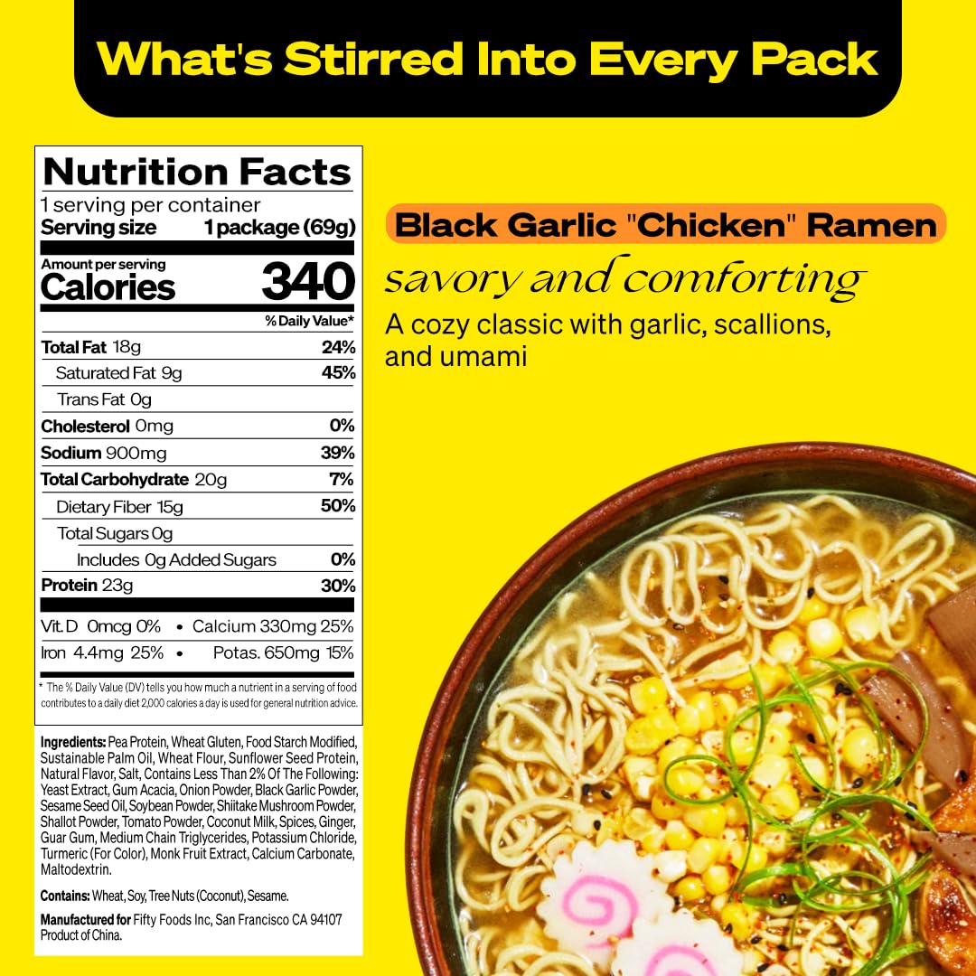 immi Black Garlic Chicken Ramen, 100% Plant Based, Keto Friendly, Low Carb, High Protein, 6-Pack Noodle Meal Kit, Ready to Eat