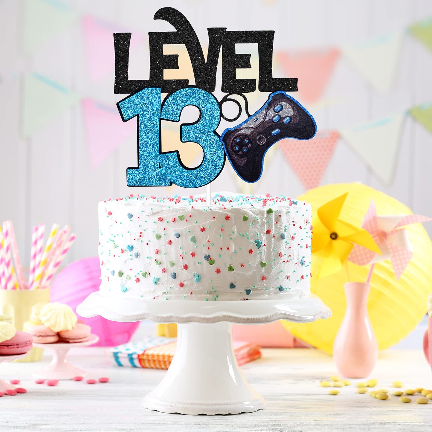 Level 13 Game Birthday Cake Topper - Video Game Boys 13Th Birthday Level Up Party Blue Cake Supplies - Game On Winner Gaming Party Decoration