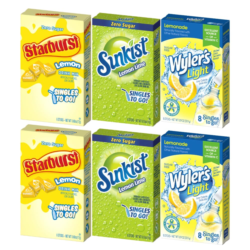 Singles To Go! Lemon Lime Delight Variety Pack (Sunkist, Starburst, & Wylers) (2 Of Each) Variety Pack