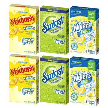 Singles To Go! Lemon Lime Delight Variety Pack (Sunkist, Starburst, & Wylers) (2 Of Each) Variety Pack