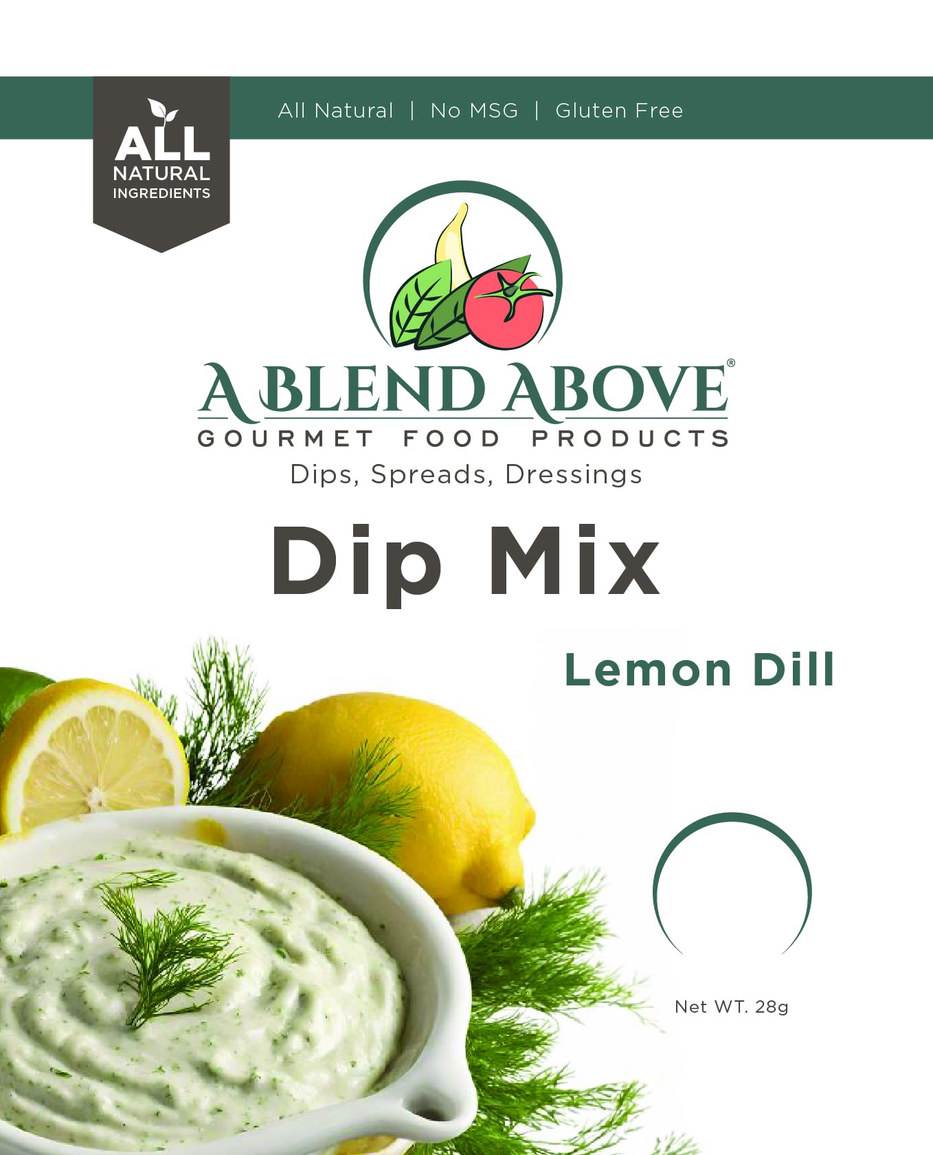 A Blend Above Lemon Dill Dip Mix Gourmet Food Product, 1 oz Packet (3 Pack), Gluten-Free, No MSG, All Natural, No Preservatives,