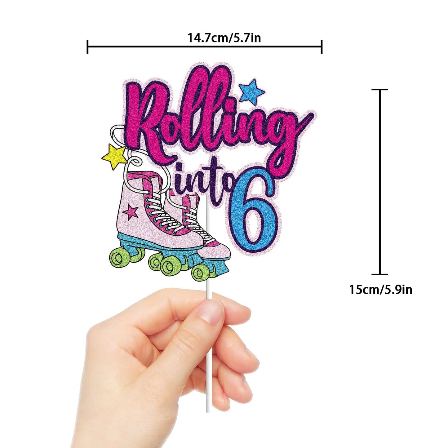 Rolling Into 6 Cake Topper Roller Skate Happy 6Th Birthday Cake Topper 6 Six Years Old Colorful Rolling Retro Girl Club Hip Hop