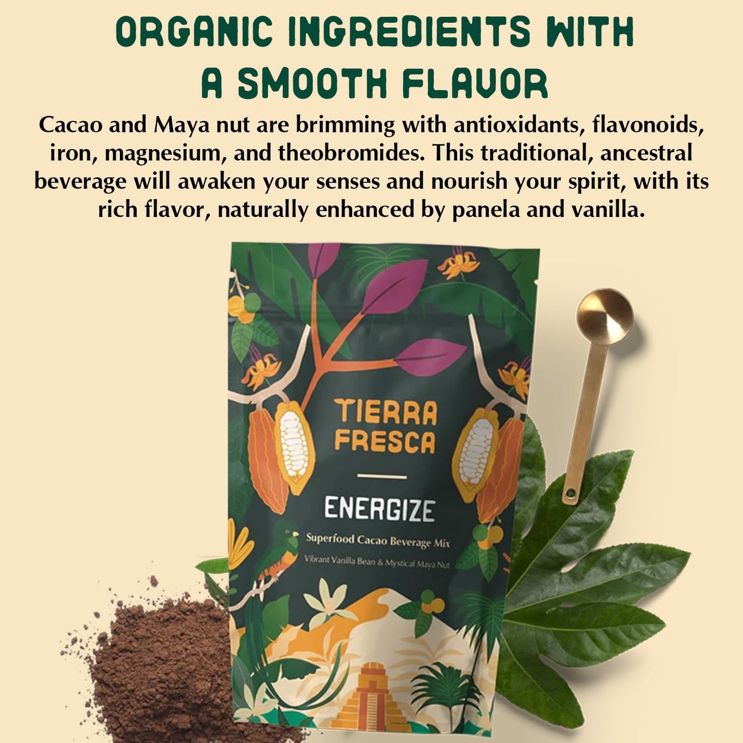 Organic Ceremonial Cacao Beverage Mix - Pure Ceremonial Grade Cacao Sustainably Sourced from Guatemala, Dark Chocolate Powder Su