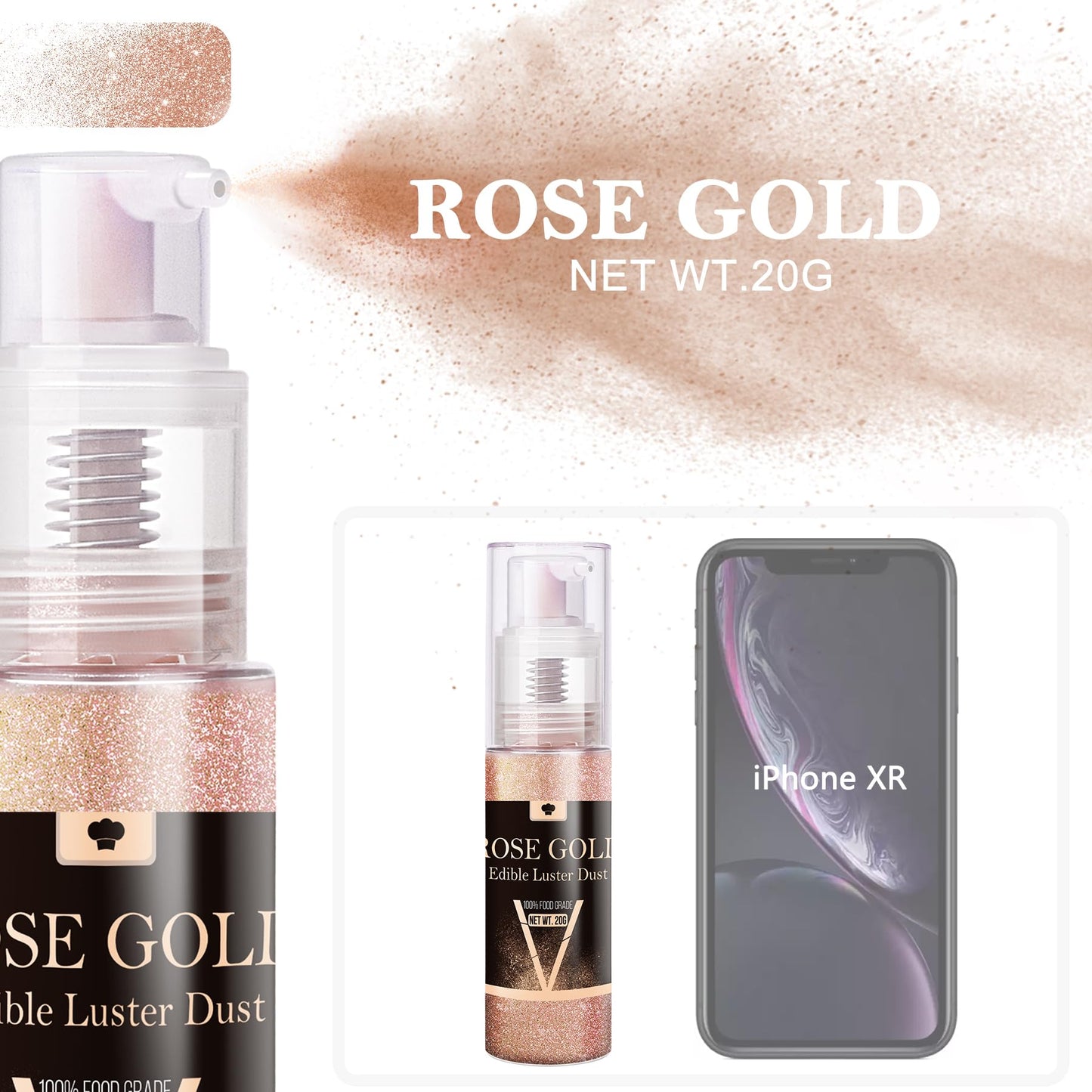 Vividye Edible Glitter Spray - 20g Rose Gold Shimmer Dust for Baking, Cocktails, Cake, Cupcakes, and Beverage Decoration