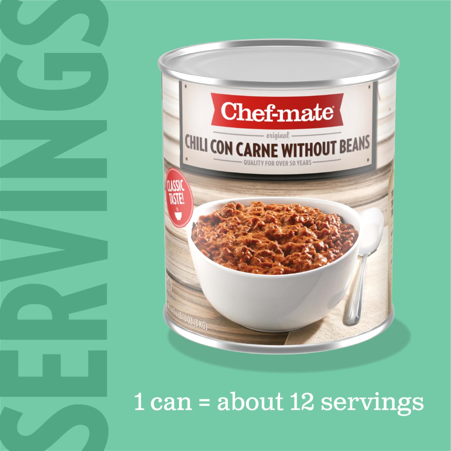 Chef-mate Beef Chili, Canned Chili with Meat, 6 lb 10 oz (#10 Can)