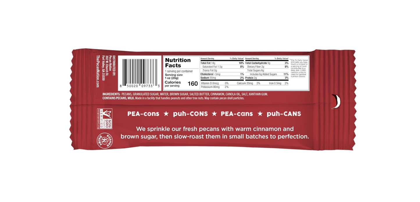 Pecan Nation Cinnamon Roasted Pecan Pieces 1 Oz., Healthy Snacking Pecans For Adults And Kids, 8 Count (2 Pack)