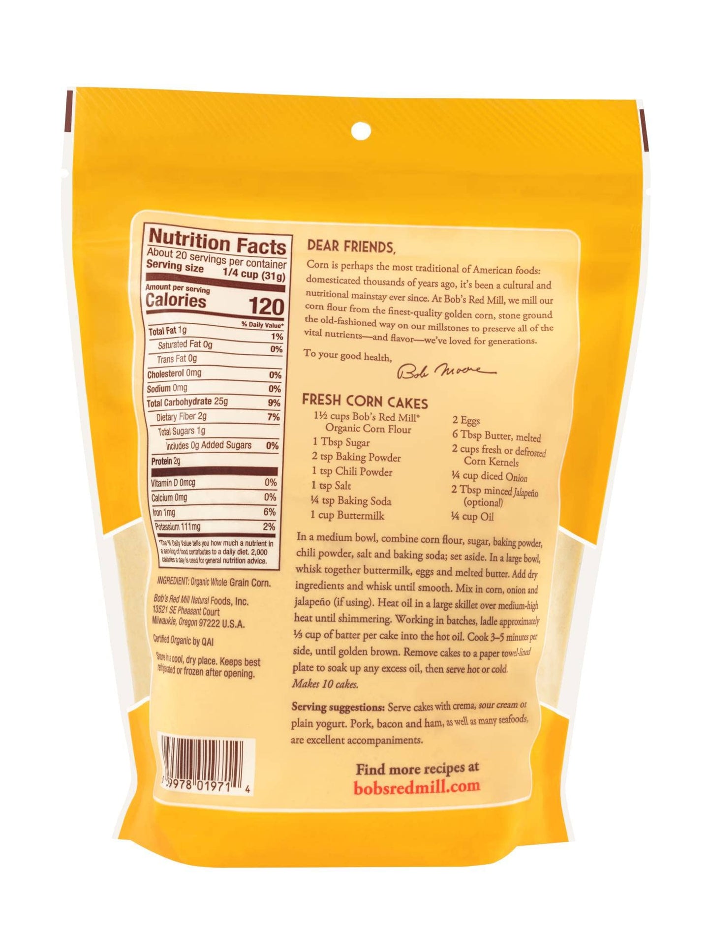 Bobs Red Mill Organic Corn Flour, 22 Oz