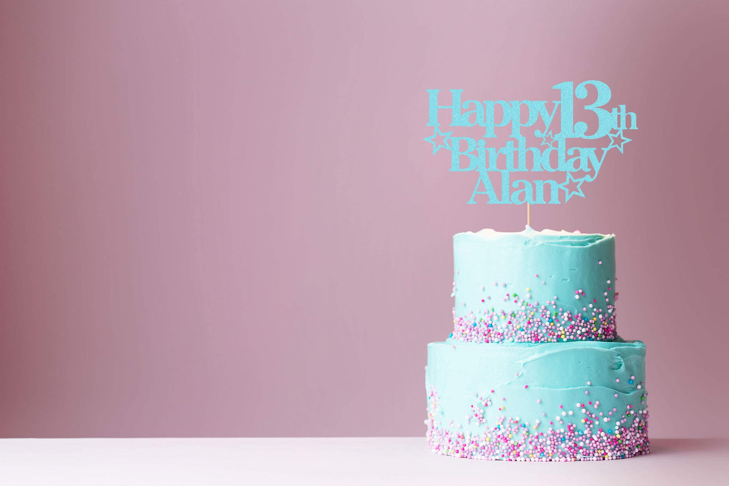 EDSG Personalized Birthday Cake Topper - Custom Name & Age Decoration, Multicolor Glitter, Baby Pink