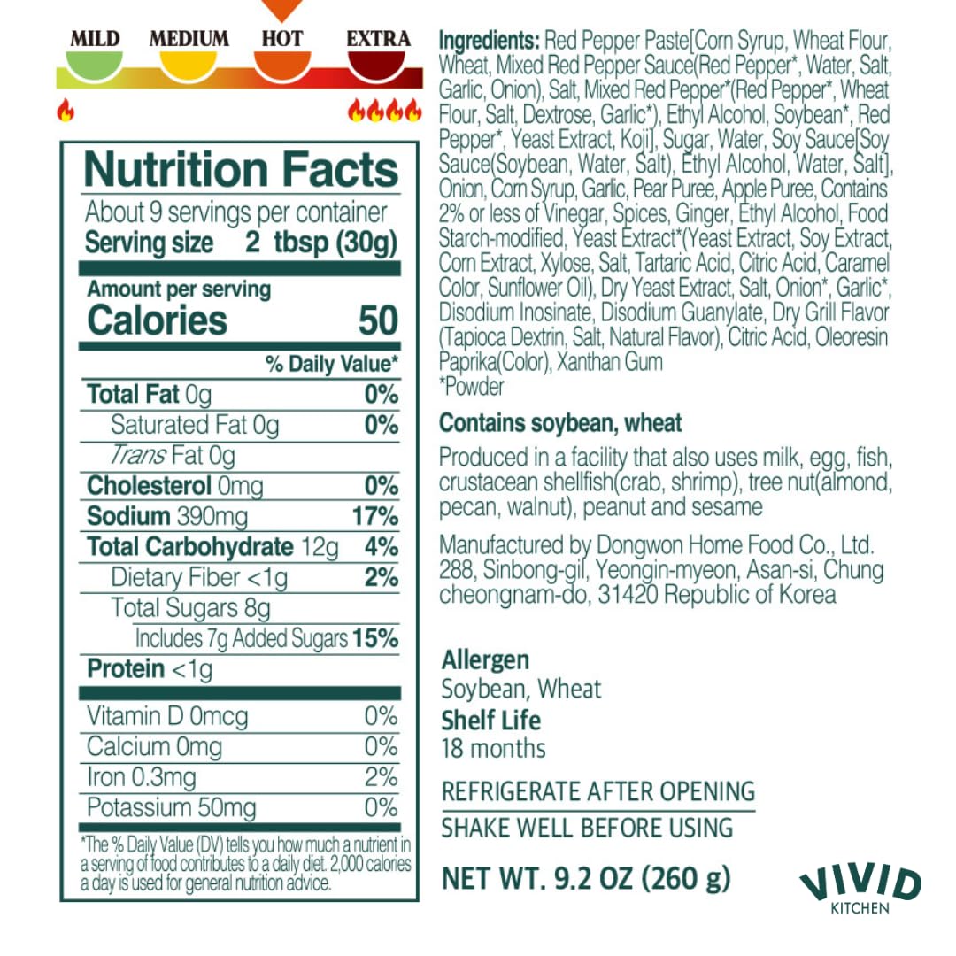 Vivid Kitchen Gochujang Sauce - Korean Fermented Chili Paste Fusion - 8.6 Oz Bottle - Authentic, Bold & Spicy Flavor - No Msg Or