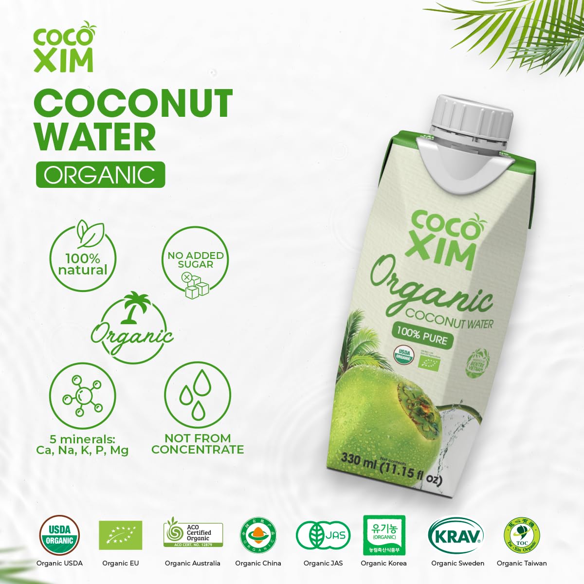 Cocoxim | Coconut Water, Organic, Fresh & Natural - Refeshing & Hydrating - Rich In Natural Vitamins & Minerals (330Ml Pack 12)
