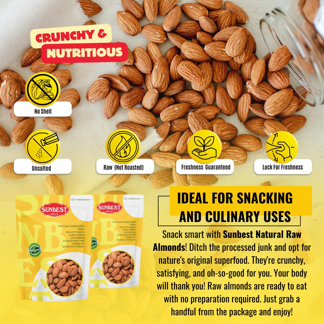 Sunbest Natural - Whole Raw Almonds - 80 oz (5 Lbs), Unroasted & Unsalted, Ideal for Snacking, Cooking & Baking | Kosher | Vegan