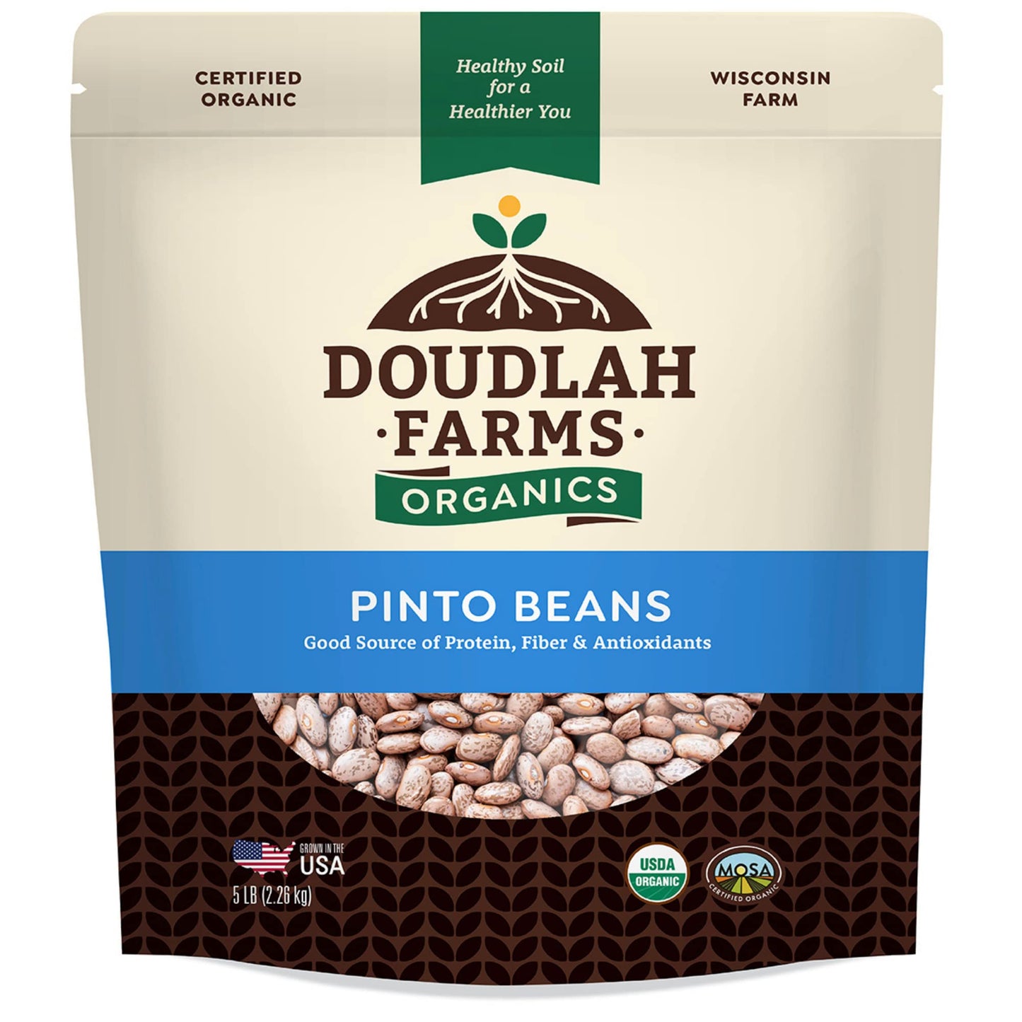 Organic Dried Pinto Beans 5lb Bulk by Doudlah Farms - Farmed From Regenerative Soil | Tested Clean Certified | Vegan, Non-GMO, G