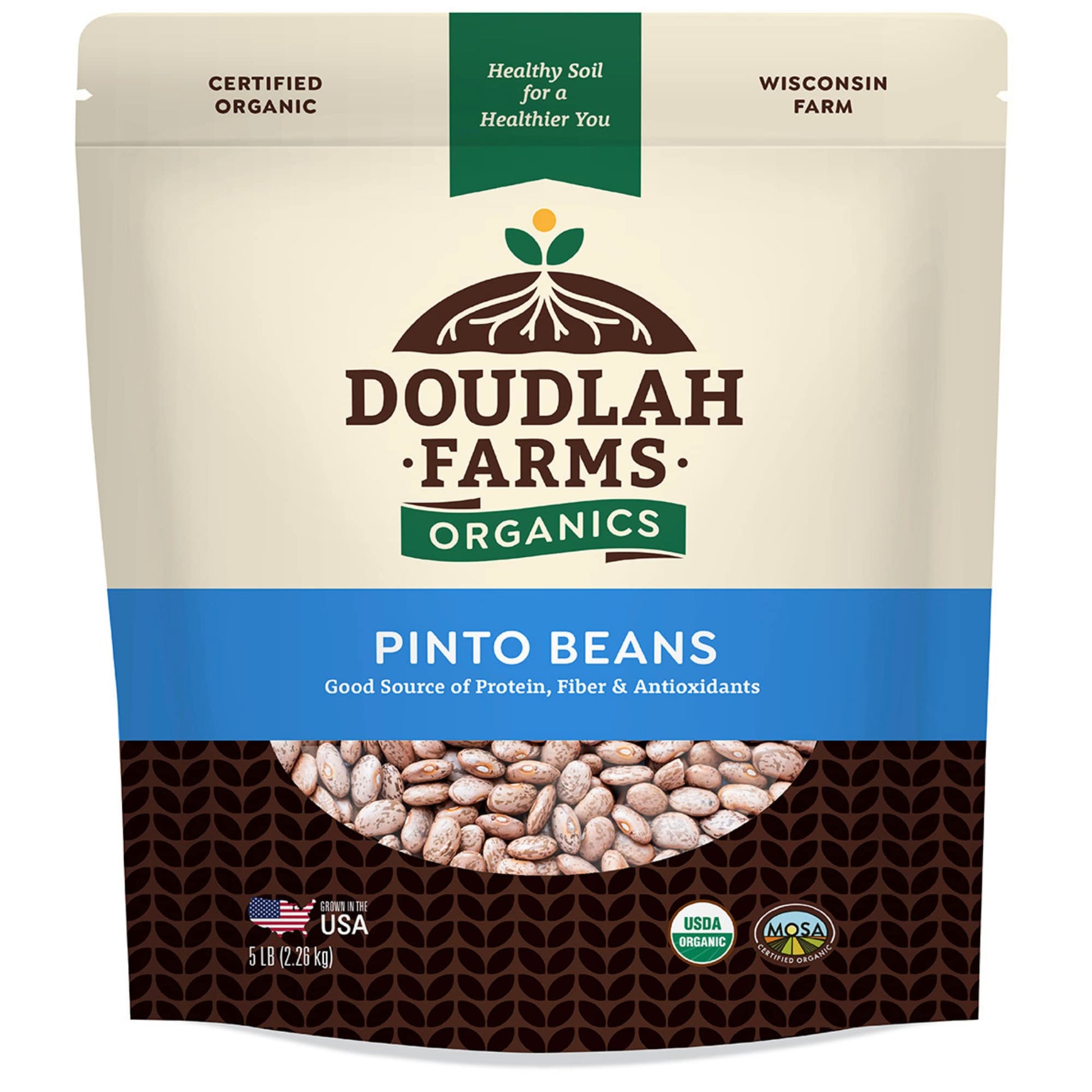 Organic Dried Pinto Beans 5lb Bulk by Doudlah Farms - Farmed From Regenerative Soil | Tested Clean Certified | Vegan, Non-GMO, G