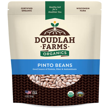 Organic Dried Pinto Beans 5lb Bulk by Doudlah Farms - Farmed From Regenerative Soil | Tested Clean Certified | Vegan, Non-GMO, G