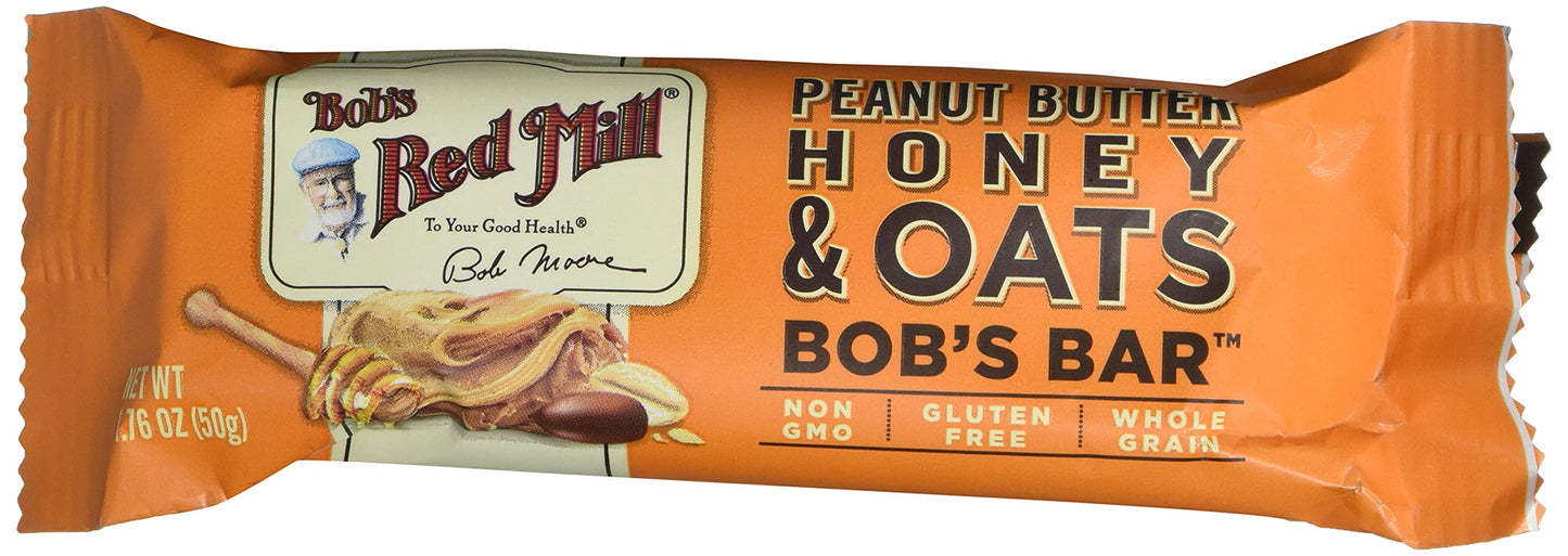 Bobs Red Mill Honey Oat Peanut Butter Bars, 1.76 OZ, Pack of 12, Various Flavors