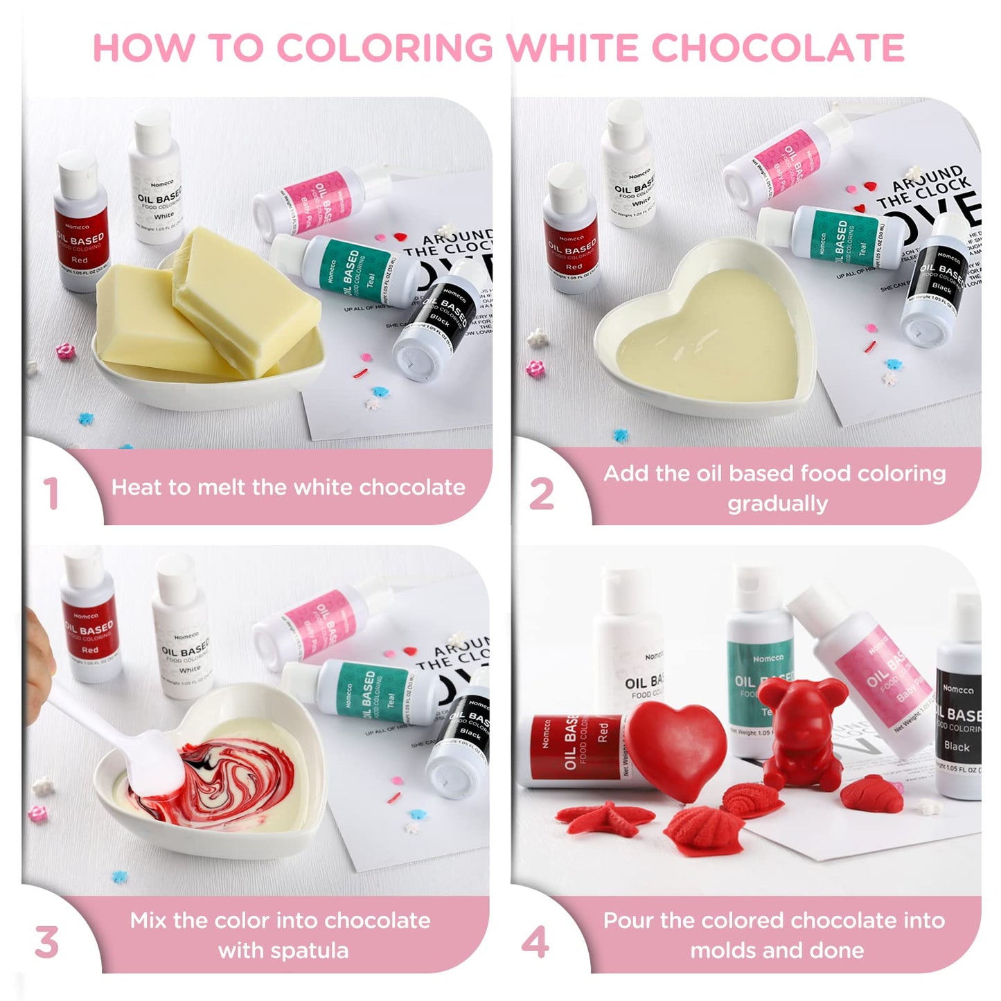 Oil Based Food Coloring For Chocolate - Nomeca 30 Milliliters Upgraded Light Pink Oil Food Color For Baking Cake Decorating, Edible Food Dye For Candy Melts Cookies Easter Egg Icing Fondant Meringues