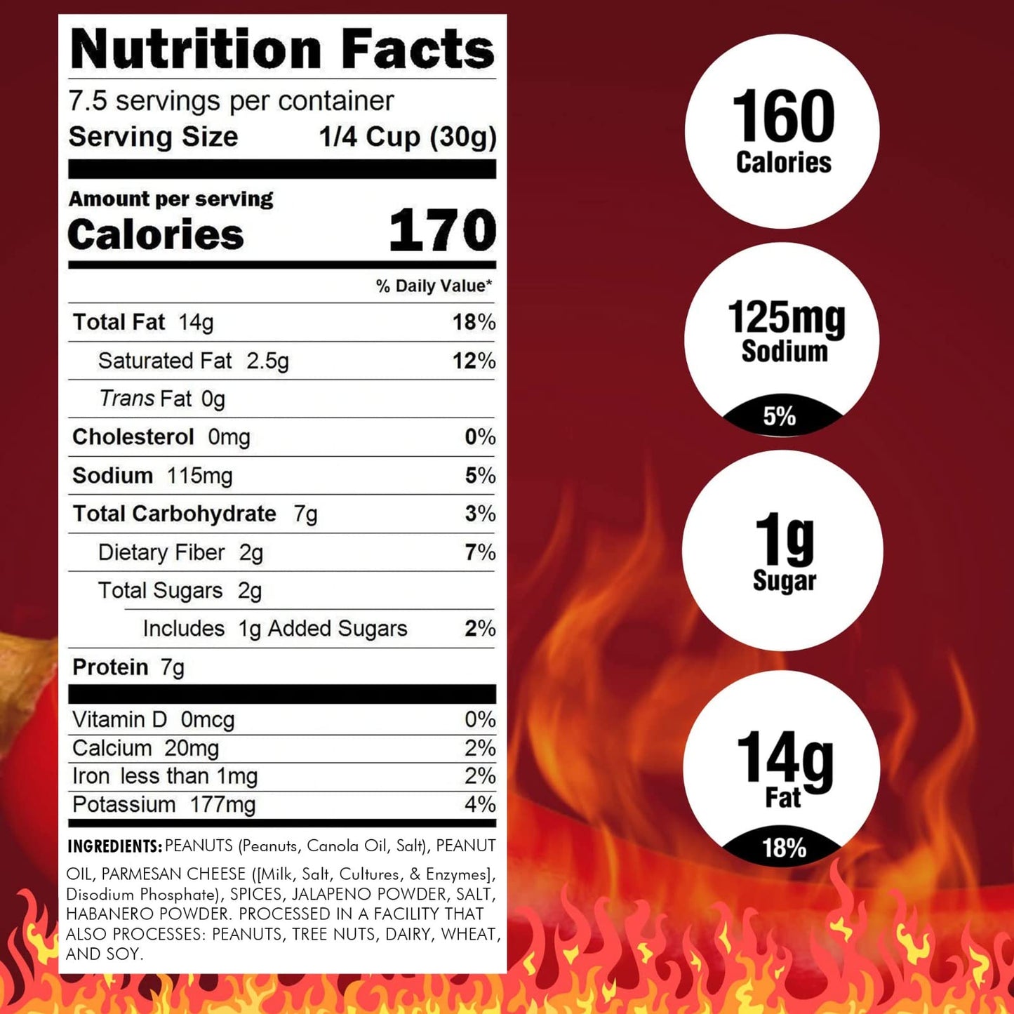 Hot Monkey Nuts Spicy Peanuts | 3-Alarm Garlic Parm - Flavored with Garlic, Parmesan, and Habanero, 7.5oz Resealable Pouch, Non-