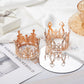 Hotop 4 Pcs Rose Gold Crown Cake Toppers Birthday Mini Flower Bouquet Crown Cupcake Toppers Vintage Rhinestone Pearl Crown Cake