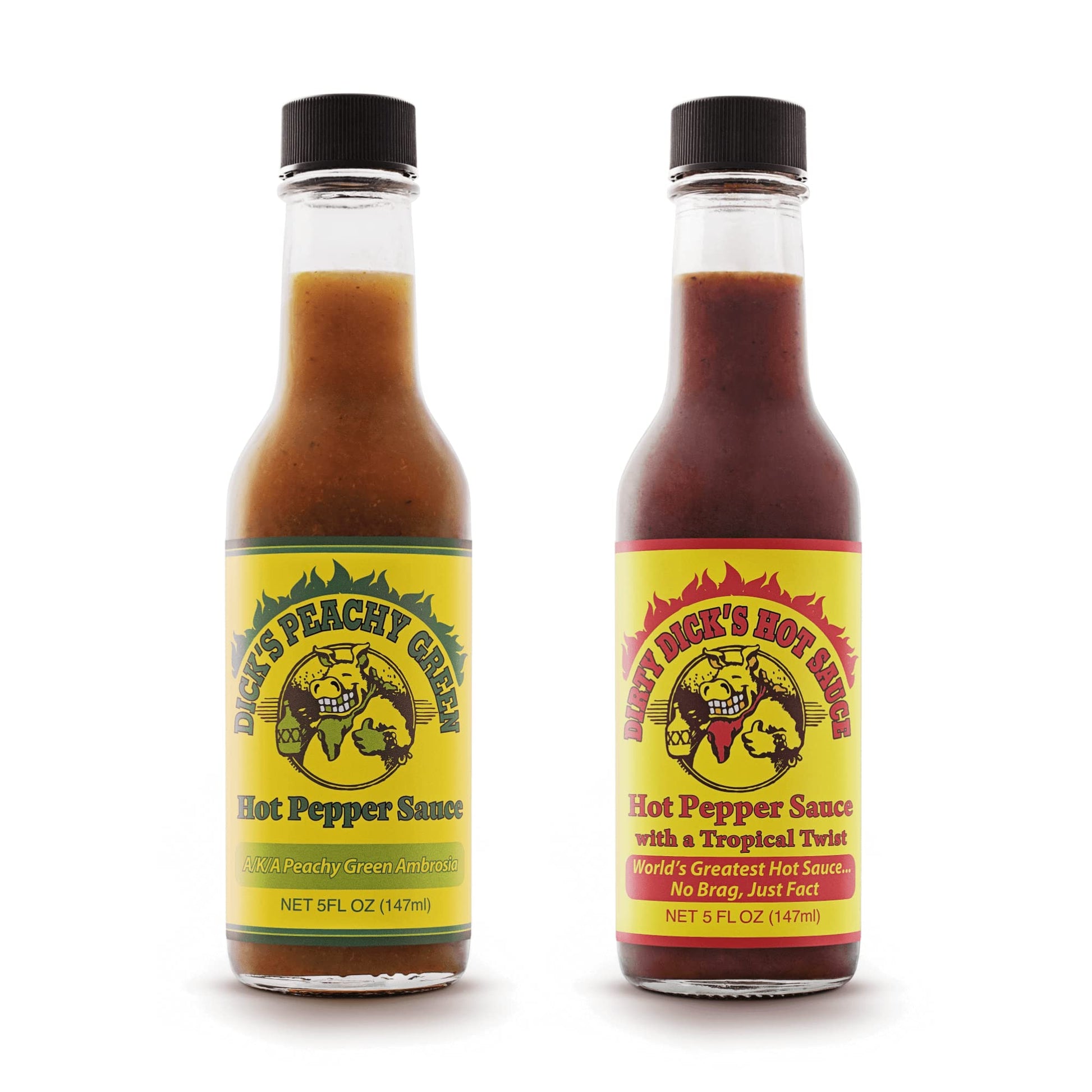 Dirty Dicks Hot Sauce Combo, 5 Fl Oz (Pack Of 2) - Original Bold & Spicy And Peachy Green Sweet & Spicy Flavors
