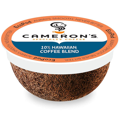 Camerons Coffee Single Serve Pods 10% Hawaiian Coffee Blend, Light Roast, 32-Count (Pack of 4)