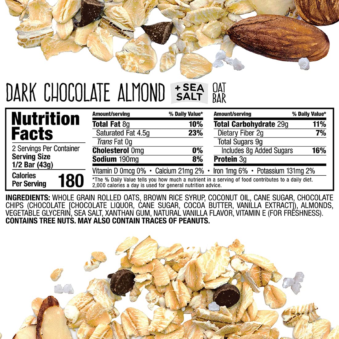 Bobos Oat Bars, Gluten Free Bars, Dark Chocolate Almond Sea Salt, Pack of 12