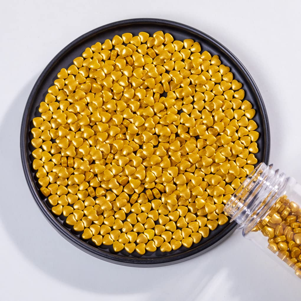 Gold Sprinkles Heart-Shaped Pearl Sprinkles 130G 4.6Oz,Cake Sprinkles,Cookie Sprinkles,Sugar Pearl, Edible Candy Pearls For Cake