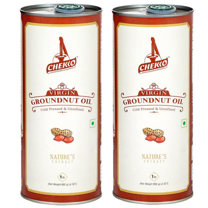 Chekko Cold Pressed Groundnut/Peanut Oil (Virgin, Kachi Ghani, Chekku) | 100% Natural, Pure & Wood Pressed (2L) For Cooking - (1