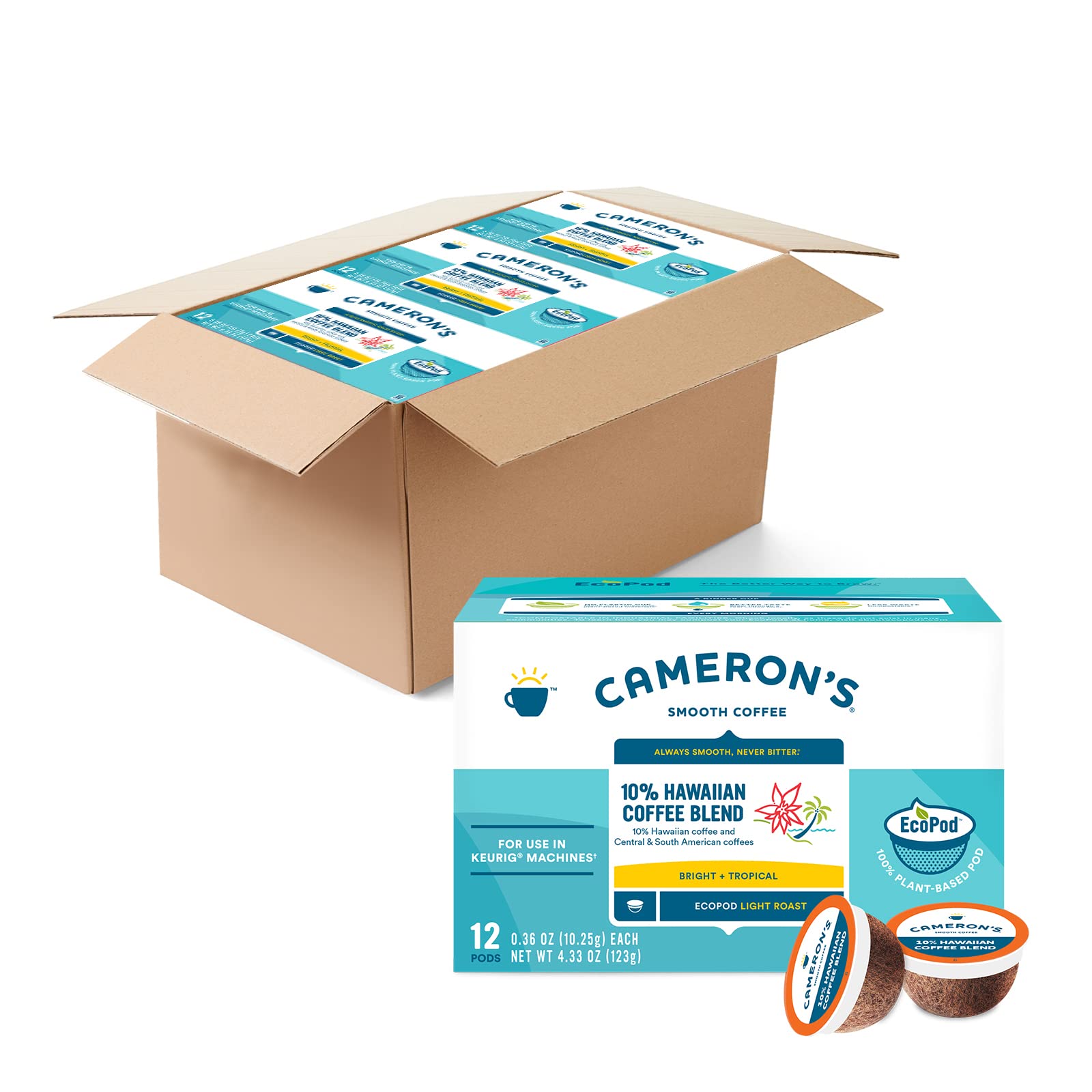 Camerons Coffee Single Serve Pods, 10% Hawaiian Coffee Blend, 12 Count (Pack of 6)