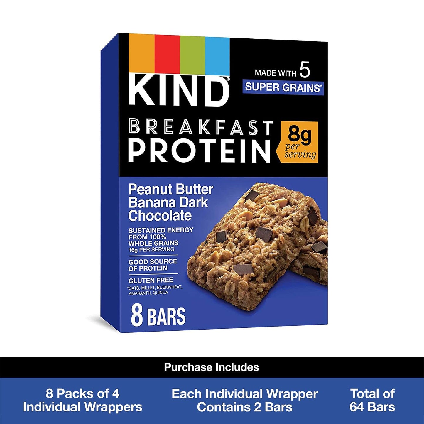 KIND Breakfast Protein Bars, Peanut Butter Banana Dark Chocolate, Healthy Snacks, Gluten Free, 8g Protein, 32 Count