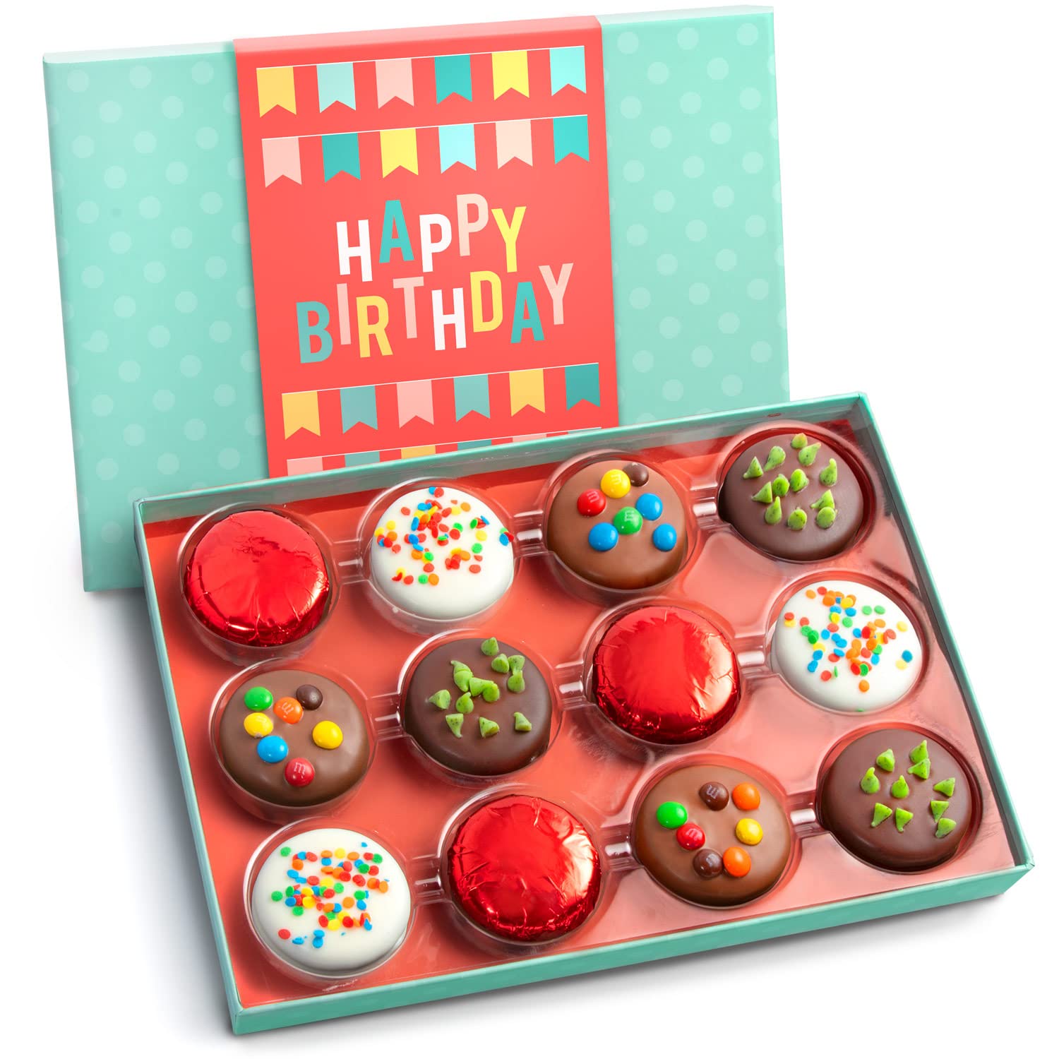 A Gift Inside Birthday Deluxe Chocolate Dipped Oreos Gift Box - 12 Pc