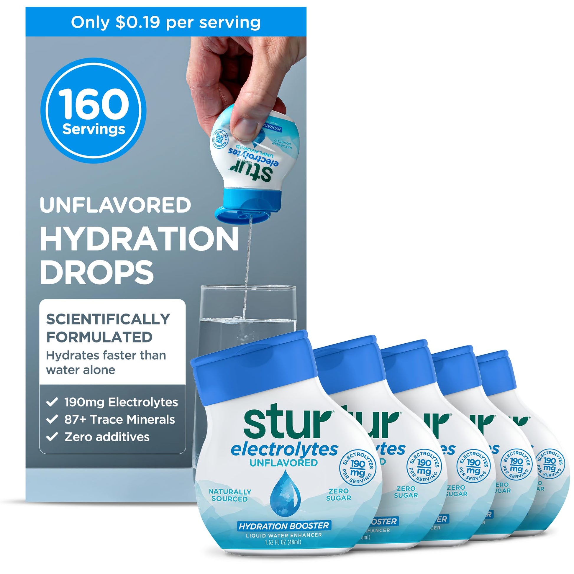 Stur Electrolyte Drops | Trace Minerals for Instant Hydration | No Sugar  No Sweeteners | Zero Calories | Unflavored Liquid Water Enhancer | Vegan & Keto Friendly | 5 Bottles (Makes 160 Drinks)