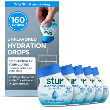 Stur Electrolyte Drops | Trace Minerals for Instant Hydration | No Sugar  No Sweeteners | Zero Calories | Unflavored Liquid Water Enhancer | Vegan & Keto Friendly | 5 Bottles (Makes 160 Drinks)