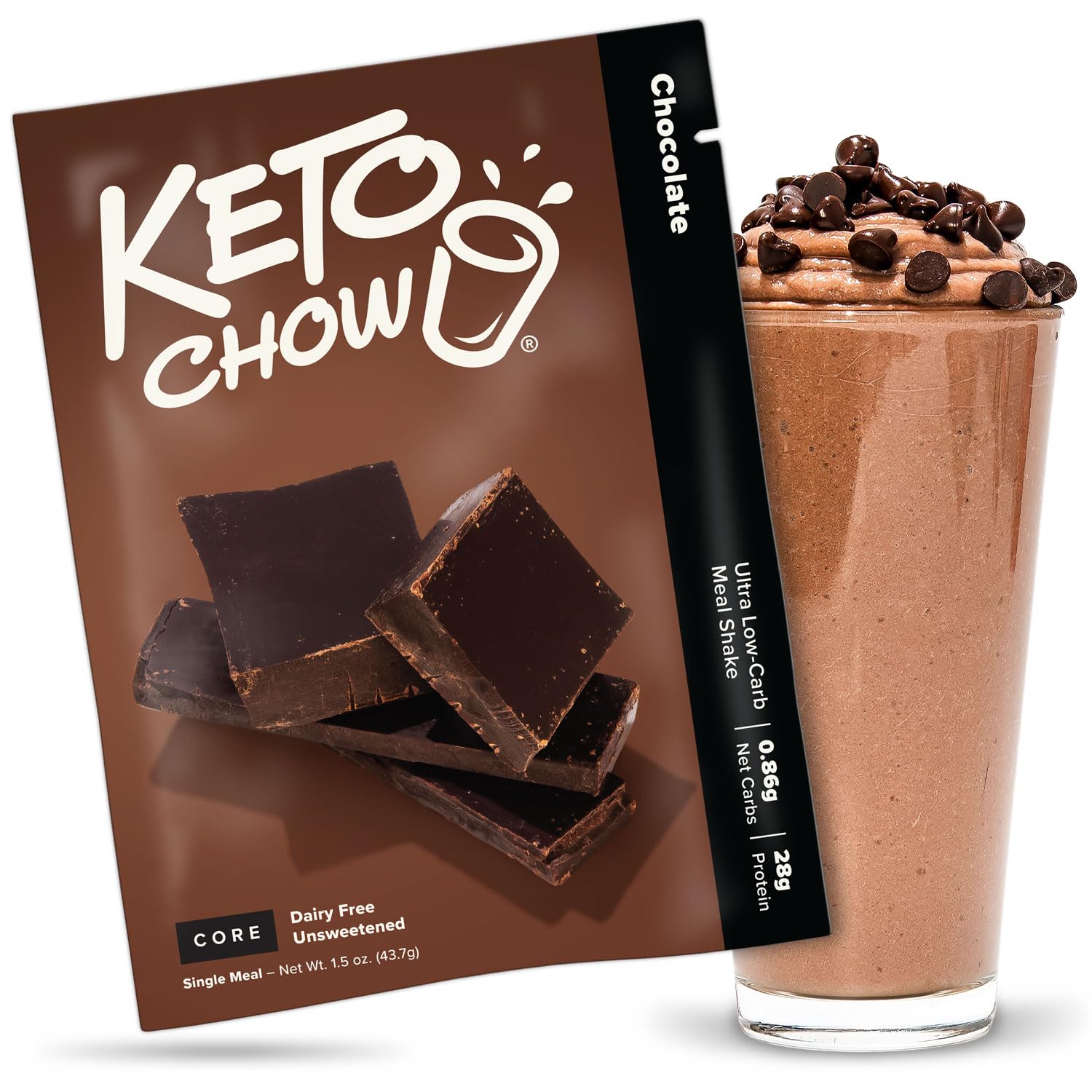 Keto Chow Chocolate Core Keto Meal Replacement Shake Powder - Low Carb, Dairy Free, Protein Rich - 1.5 Ounce (Pack of 1)