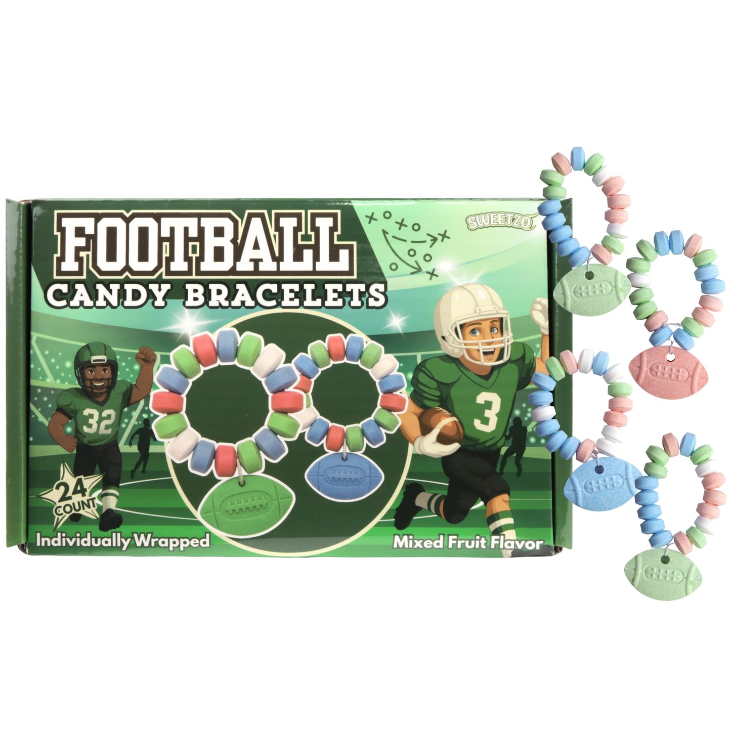 Football Candy Bracelets  Sports Themed Edible Jewelry  Individually Wrapped Team Party Favors  24 Count  10.16 Ounces