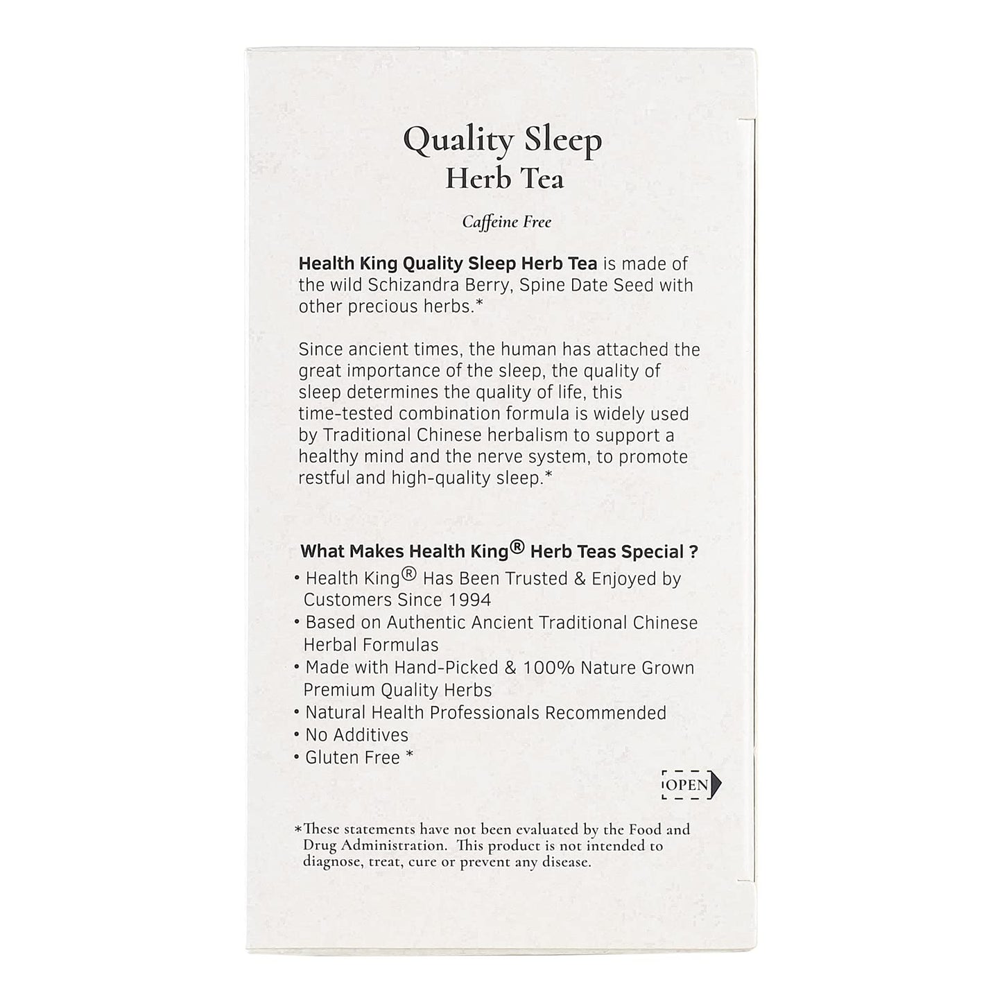 Health King Quality Sleep Herb Tea, Teabags, 20 Count Box
