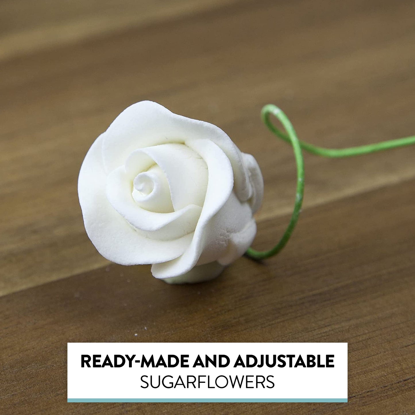 Global Sugar Art Tea Rose Sugar Cake Flowers, White, Wired Small 15 Count By Chef Alan Tetreault