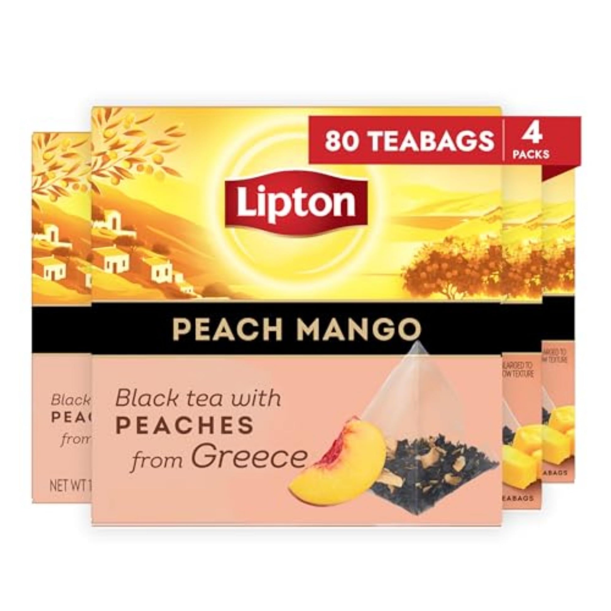 Lipton Black Tea Peach Mango, Flavored Pyramid Tea Bags, 80 Bags (20ct - Pack of 4)
