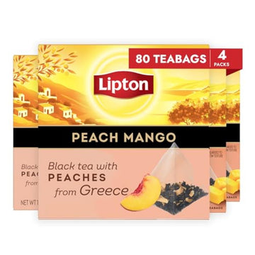 Lipton Black Tea Peach Mango, Flavored Pyramid Tea Bags, 80 Bags (20ct - Pack of 4)
