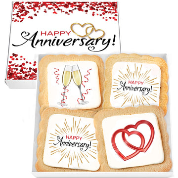 Happy Anniversary Cookies Gift Basket 4 Pack For Men Women Wife Husband Wedding Engagement Boyfriend Girlfriend Spouse | Nut Free | Kosher