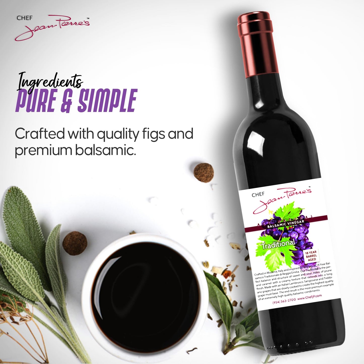 Chef Jean Pierre'S Italian Balsamic Vinegar - 750Ml (25Oz) Rich Grape Flavor, 18-Year Traditional Barrel Aged - Ideal For Enhanc