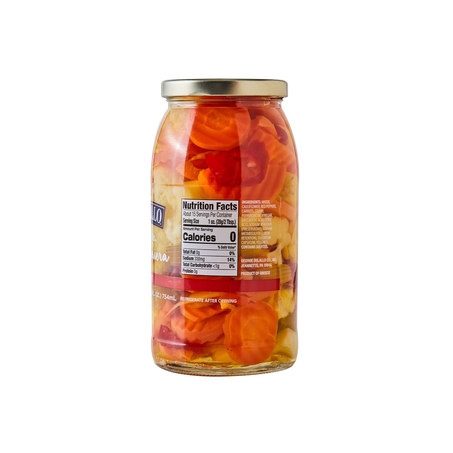DeLallo Hot Giardiniera, 25.5 Ounce Jar, (3 Pack), Spicy Hot Pickled Mixed Vegetable Condiment for Sandwiches and Burgers, 100%