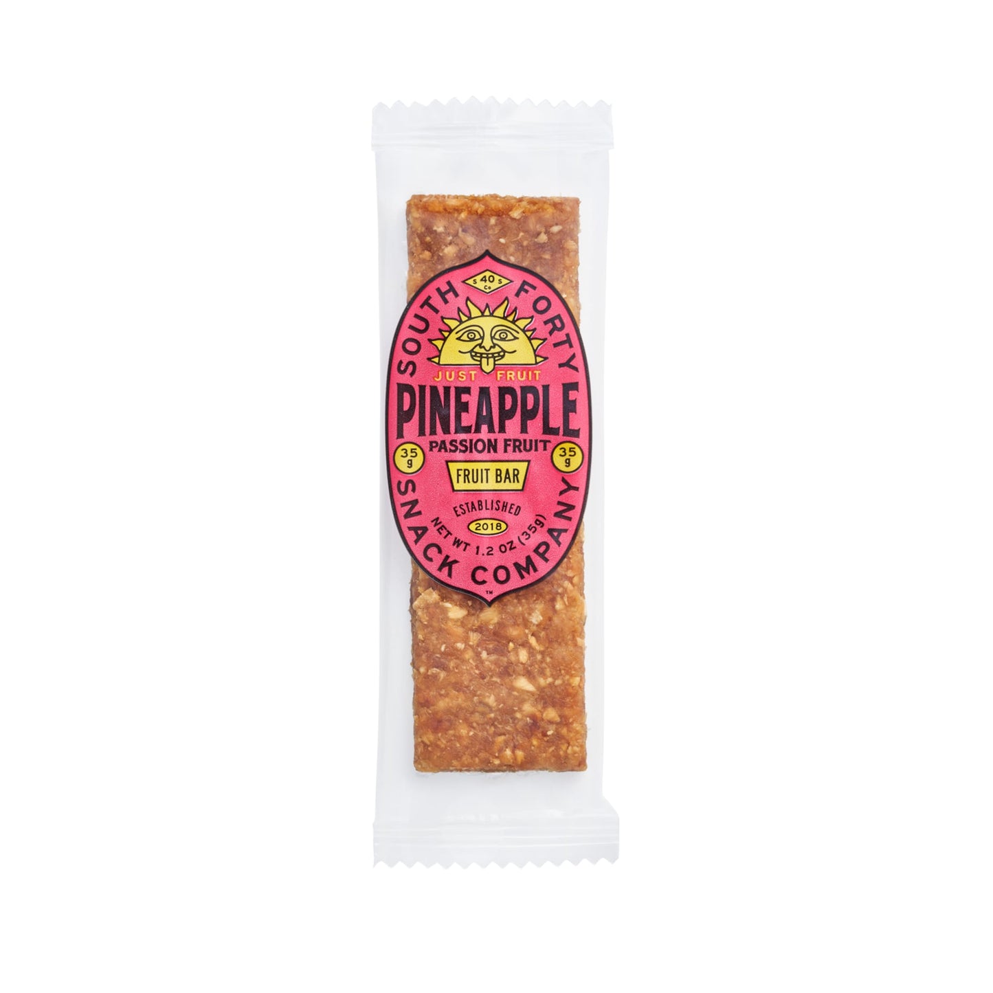 South 40 Snacks Premium Tropical Pineapple Passionfruit Fruit Bar, Just Two Ingredients, Unsweetened, No Added Sugar, Individual