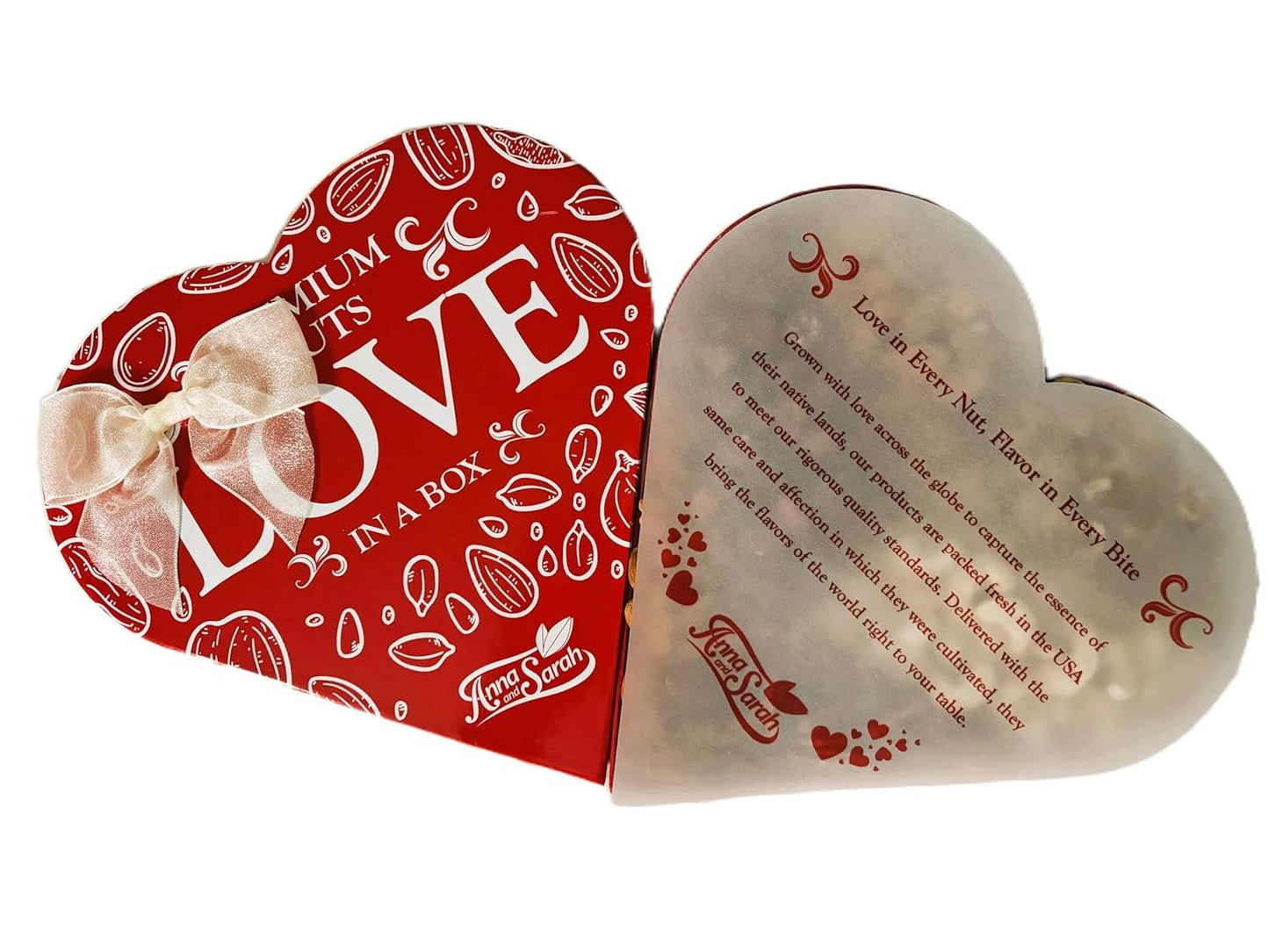 Anna And Sarah 2 Pack Premium Mixed Nuts Large Size Heart Shaped Gift Basket, Walnut-Almond-Cashew-Oregon Hazelnut-Apricot Seed-