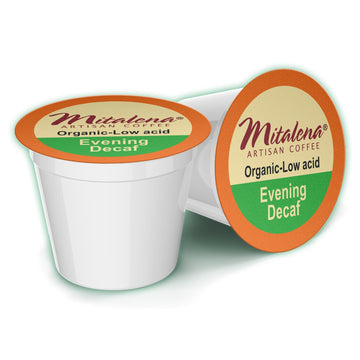 Mitalena Artisan Coffee - Evening Decaf Organic Low Acid Coffee Pods, Water Process, Naturally Low Acid, Compatible With Keurig 