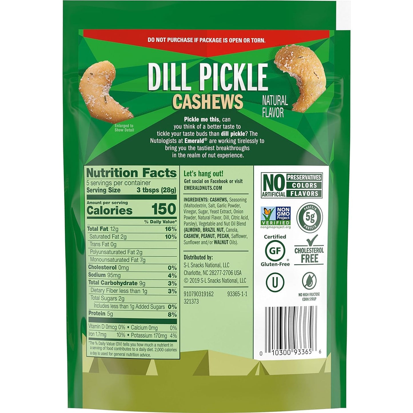 Emerald Nuts Combo (Variety Pack) Featuring Dill Pickle Seasoned Cashews & Salt And Pepper Cashews | 5 Oz Resealable Bags | Kosh