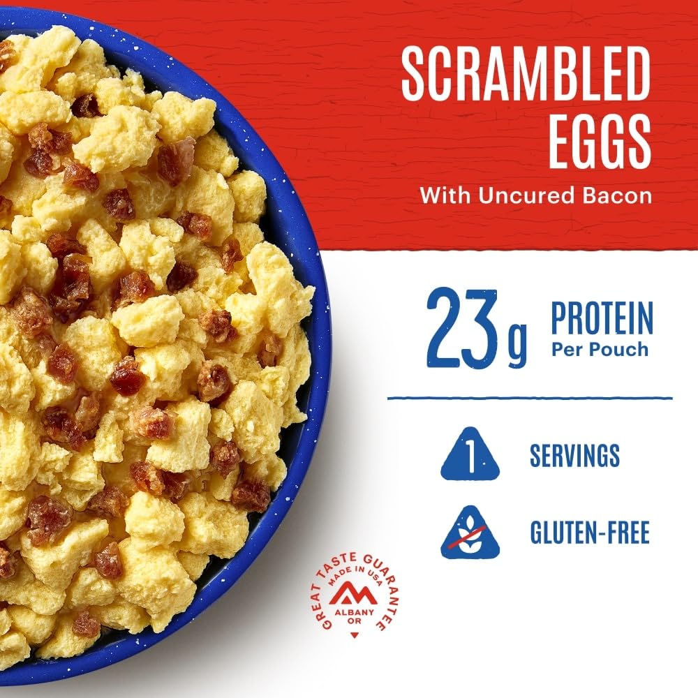 Mountain House Scrambled Eggs with Uncured Bacon Freeze Dried Backpacking & Camping Food 6-Pack Gluten-Free