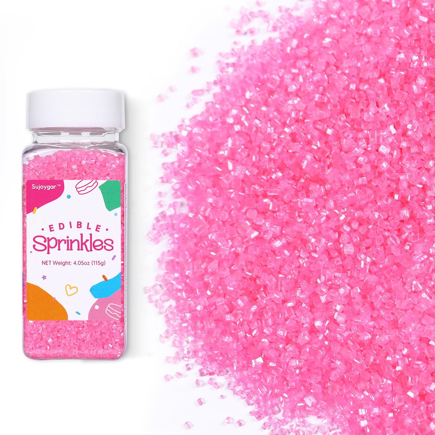 Pink Sprinkles for Cake Decorating, 4.02oz Pink Sanding Sugar Sprinkles, Edible Glitter Sprinkles for Cupcake Toppers Baking Dri
